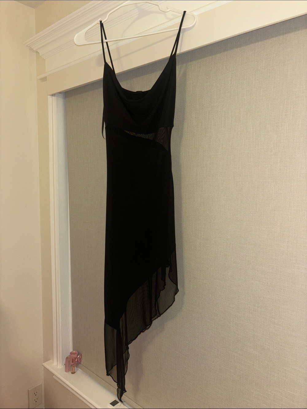 Windsor Black Asymmetrical Slip Dress with Sheer Insets